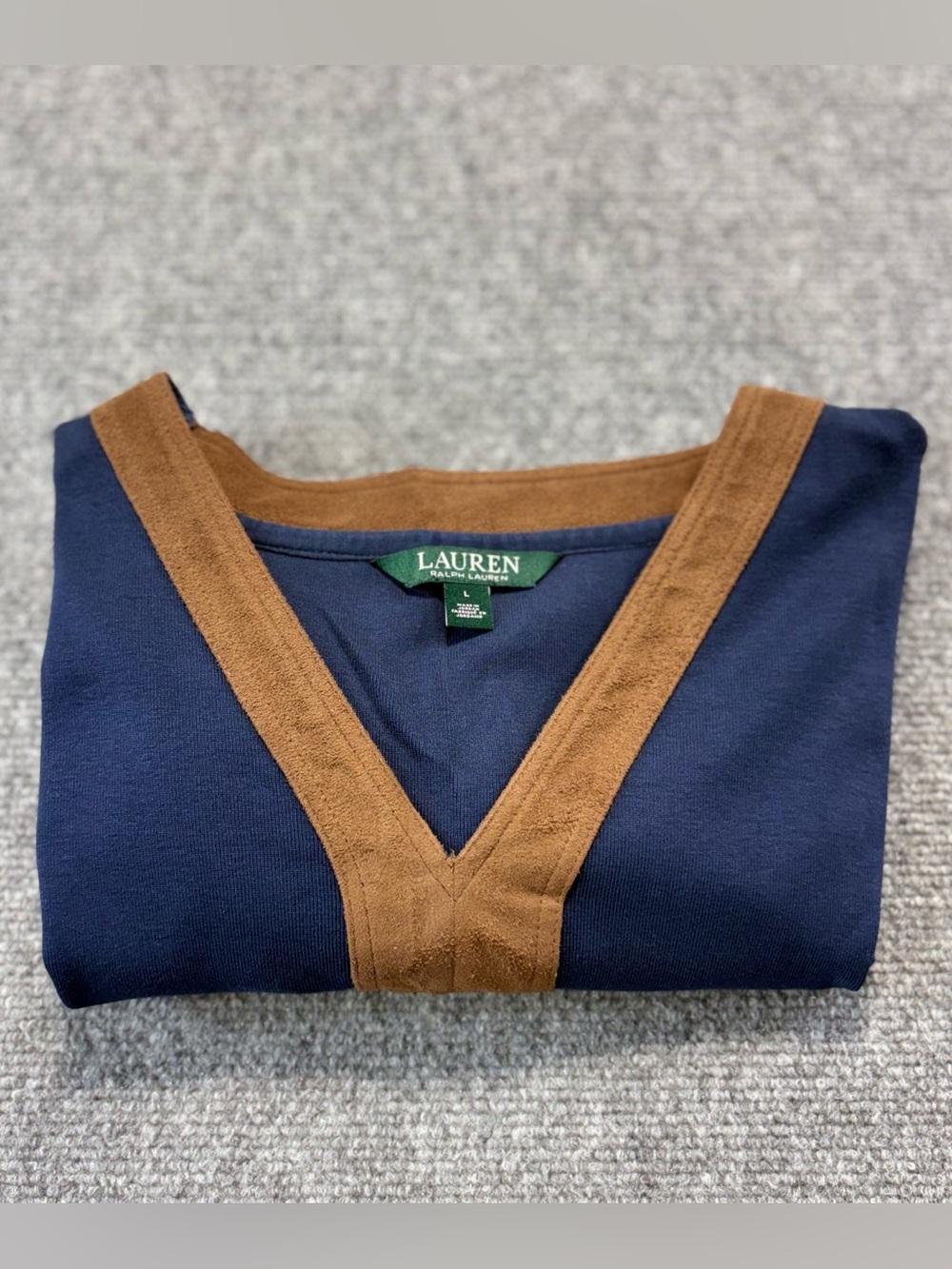 Lauren Ralph Lauren Navy Women's Sz L Stretch Jersey Faux Suede Trim Tunic
Top